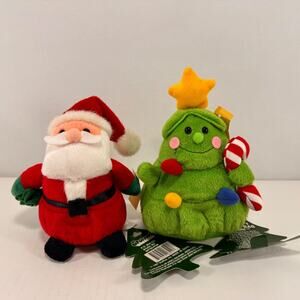 2 Vintage Stuffins Santa Claus and Christmas Tree Christmas Plush Holiday Decor